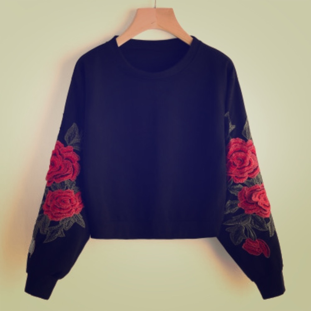 EMBROIDERED ROSE SWEATER! Brand new/ Never worn.